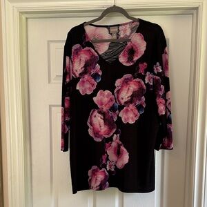 Chico's Black and Pink Floral Top